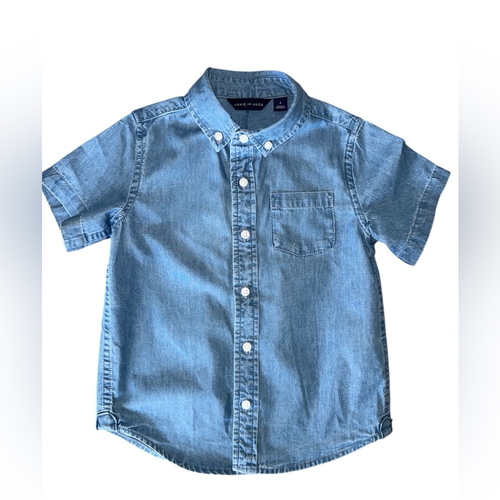 Janie and Jack Short Sleeve Button Down Jeans Shirt 4T